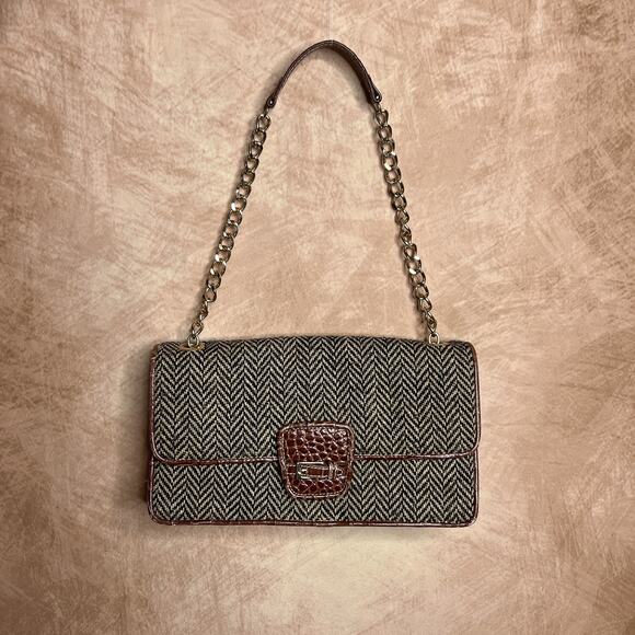 Liz Claiborne Accessories Mini Handbag Purse Chevron Stripe Tweed Indie Mobwife - Picture 9 of 9